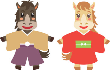 午年のかわいい馬のカップル