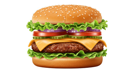 Isolated Transparent Background of Delicious Hamburger with Fresh Ingredients