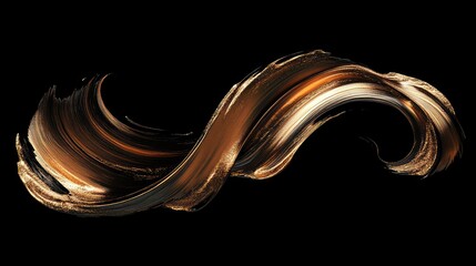 Abstract golden brush stroke on black background, showcasing elegance and fluidity in art, design, and creativity, ideal for backgrounds and stylish templates