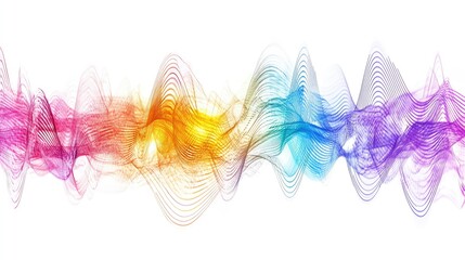 Obraz premium Abstract colorful wave patterns with varying opacity and symmetry, creating a dynamic visual representation of sound frequencies and vibrations in a modern digital art style.