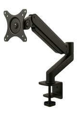 Single monitor arm mount for efficient desk space use on a transparent background