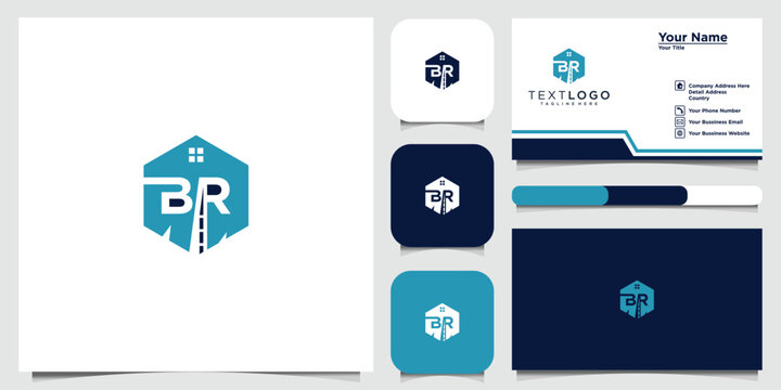 B R logo Sophisticated real estate business card design with house and road concept