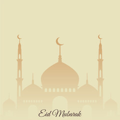 Islamic Eid Background with Mosque Silhouette and Golden Elements.Eid Celebration Scene – Arabic Calligraphy and Night Sky Background