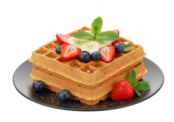 Isolated Transparent Background of Waffles with Strawberries Blueberries
