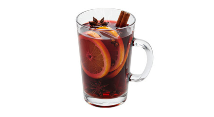 Isolated Transparent Mulled Wine Glass with Orange and Cinnamon