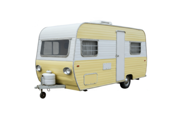 Isolated Vintage Camper Trailer for Roadside Vacation Trip
