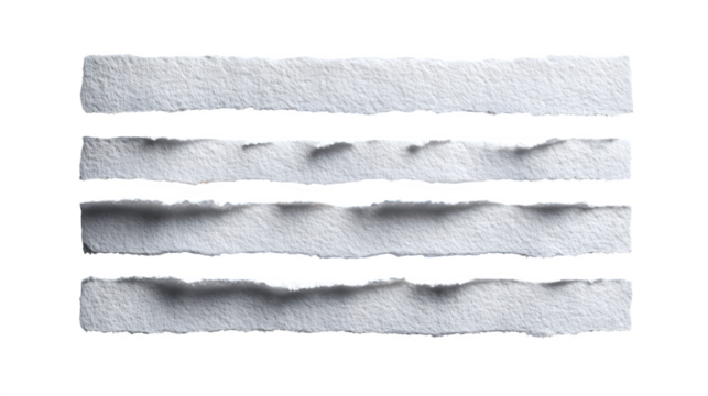 Torn paper edge horizontal strips in white color, realistic ripped texture, isolated on transparent background --ar 16:9 --v 7.0 --p 537mr6h --s 250