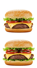 Isolated Two Tasty Burgers with Lettuce Cheese Beef Tomato Onions
