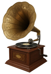 Isolated Vintage Gramophone Music Phonograph with Transparent Background
