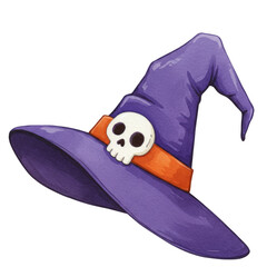 Isolated Witch Hat with Skull Illustration for Halloween Decoration