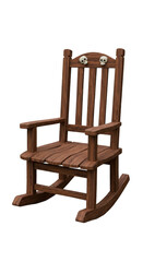 Isolated Wooden Rocking Chair with Skull Decorations on Transparent Background