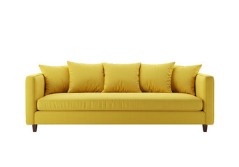 Isolated Yellow Sofa Couch With Cushions on Transparent Background 3D