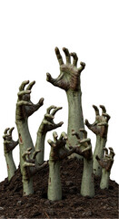 Isolated Zombie Hands Reaching out from Grave Horror Halloween Concept