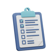 Isometric Checklist Clipboard Illustration with Checkboxes and White Paper