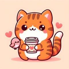  Cute Tabby Cat with Coffee Cup