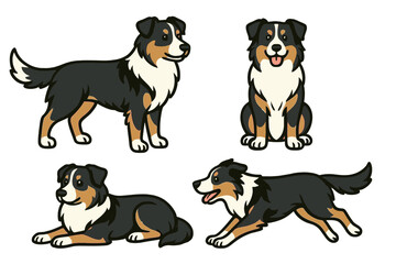 Australian Shepherd dogs in various poseson a transparent background  