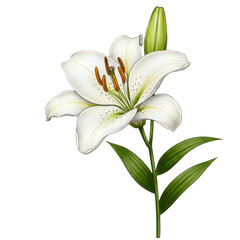 Obraz premium Lily Illustration White Floral Bloom on Transparent Background Detailed