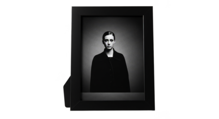 Monochrome Portrait In Square Photo Frame With Isolated Transparent Background
