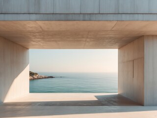 Concrete Structure Framing Coastal View, Sea Serenity and Architectural Minimalism.