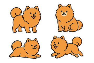 Illustrations of Pomeranian dogs in various poseson a transparent background  
