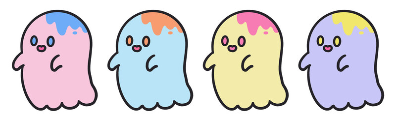 カラフルでポップなオバケのイラストセット