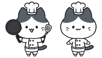 かわいい猫のシェフのイラストセット