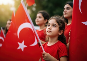 Young girl holds Turkish flag, symbolizing national pride and cultural heritage.