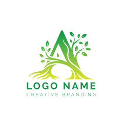 Fototapeta premium Letter A leaf logo, eco logo, tree logo