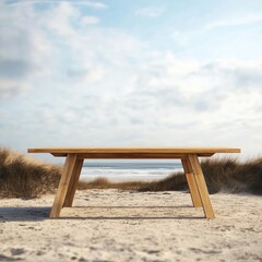 Wooden outdoor dining table on beach