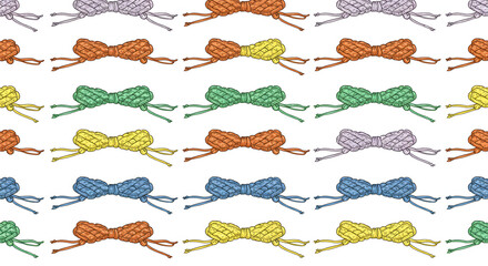 Pattern of colorful braided bows in various hues on a white background