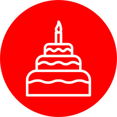 Birthday Cake Vector Line White Circle Red