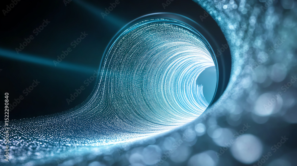 Poster a captivating digital tunnel illuminated by glowing lights, representing innovation and the wonders 