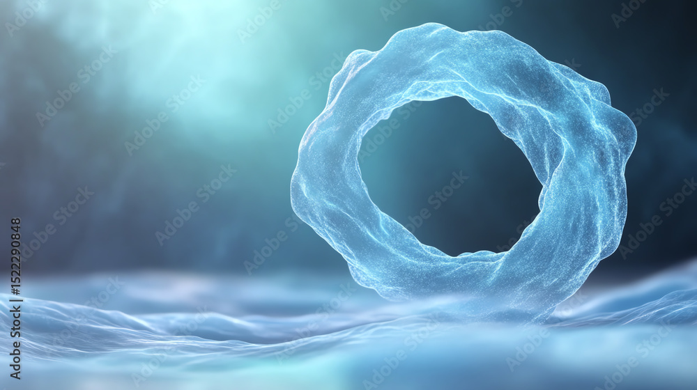 Poster a captivating digital representation of a glowing ring in an ethereal fluid environment, symbolizing