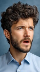 Fototapeta premium Astonished Man with Pixelated Hair and Beard Studio Portrait
