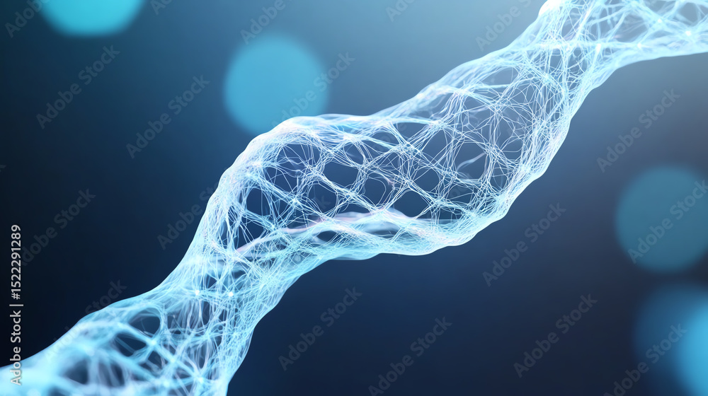 Poster a close-up view of a stunning, intricate network of digital fibers representing molecular structures
