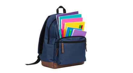 PNG Image of Backpack Overflowing with Books and School Supplies Isolated