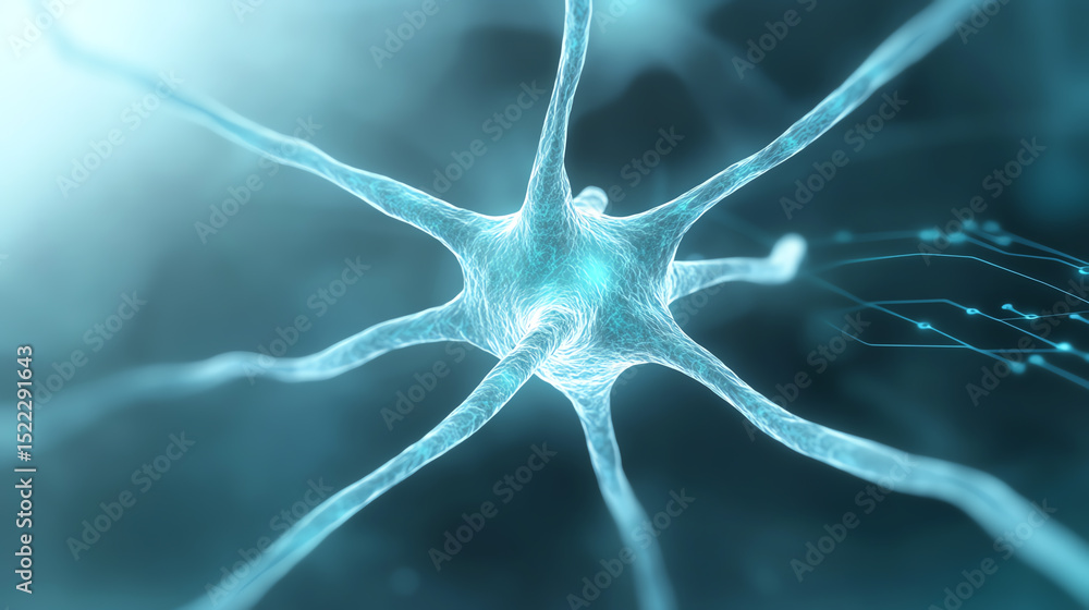 Aufkleber A detailed, close-up view of a neuron, illustrating its intricate structure and function in the nervous system.