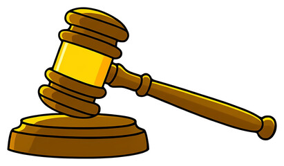 PNG Golden gavel rests on a wooden base.
