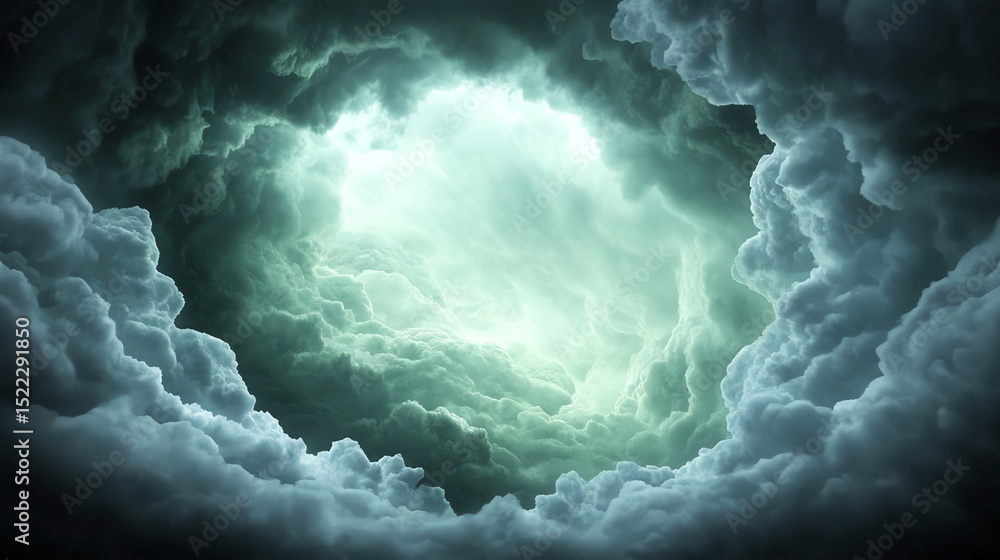 Leinwandbilder a dramatic view of stormy clouds forming an eerie, glowing vortex in the sky, creating a surreal and