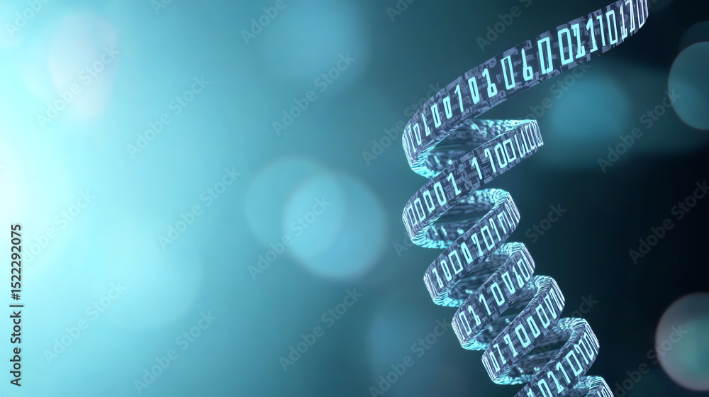 Poster A futuristic digital spiral showcasing binary code, symbolizing advanced technology and data processing in a modern world.