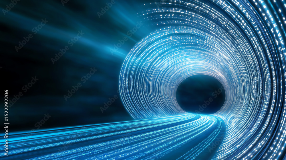 Aufkleber A futuristic visual representation of a digital tunnel, showcasing flowing lights and data streams, symbolizing fast internet connection.
