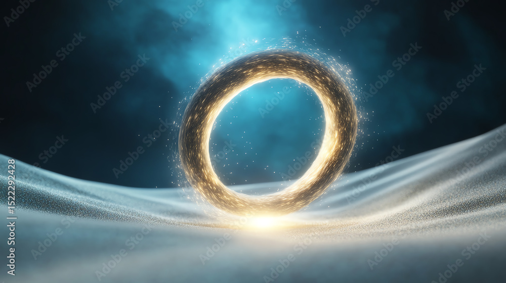 Poster A luminous ring floats above a glowing surface, creating a mystical and enchanting atmosphere. Ideal for digital art and design.