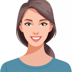 Flat Vector. Portrait of only one Woman. Simple Background.