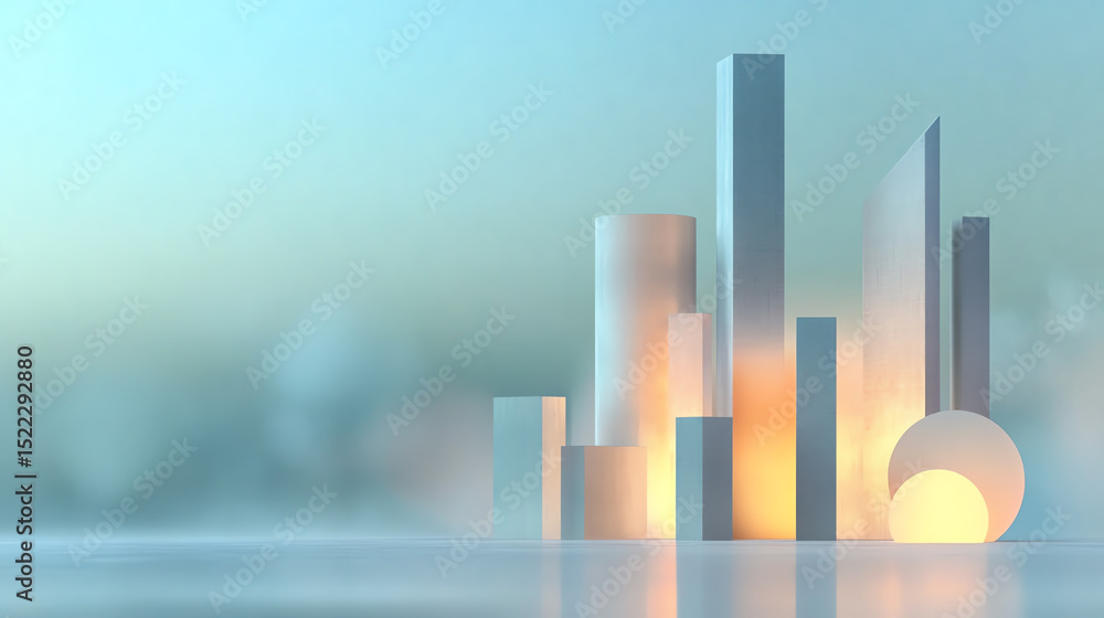 Aufkleber a modern cityscape featuring abstract geometric structures and soft ambient lighting, ideal for crea