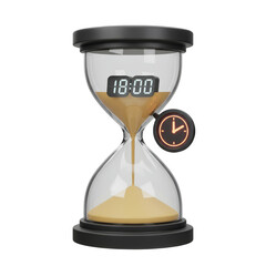 Realistic 3D Isolated Hourglass with Digital Clock on Transparent Background