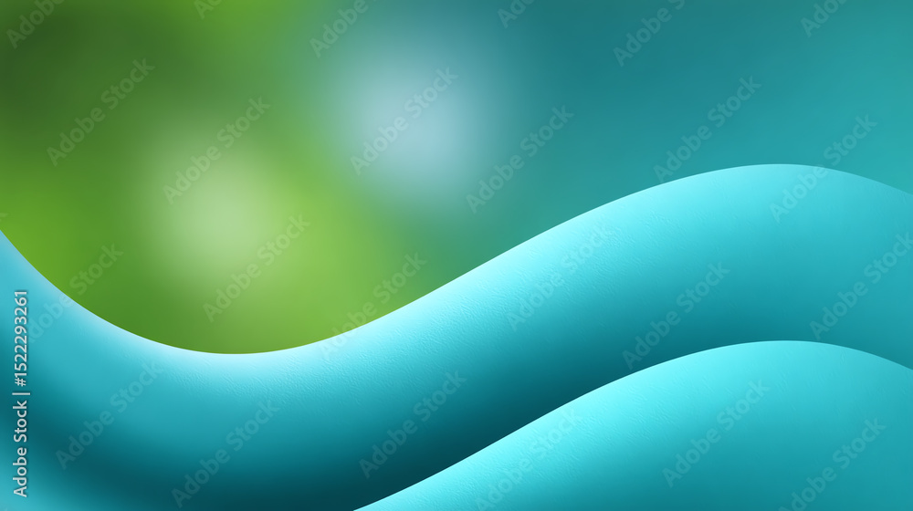 Poster a serene blend of turquoise and green curves, representing tranquility and fluidity in a modern abst