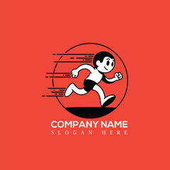 Retro cartoon running boy logo