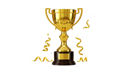 Realistic Image of Golden Trophy Award with Confetti Isolated on Background
