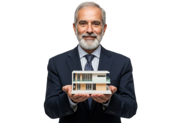 Realistic Image of Man Holding Modern House Model Architecture Design