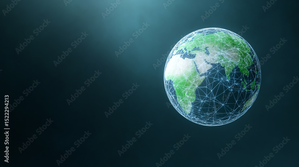 Poster a stunning digital representation of earth showcasing interconnected networks, emphasizing global co